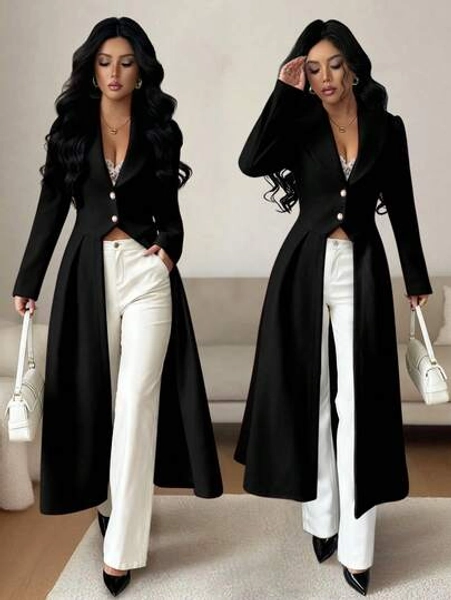 Rafferiza Women's Elegant Vintage Cinched Waist Front Slit Maxi A-Line Coat, Autumn/Winter  Trending Clothes For Women - Size M