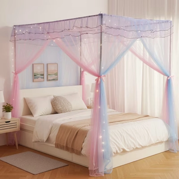 YEERSWAG Elegant Princess Full Size Bed Canopy Bed Curtain Nets Holiday Present For Girls Rainbow