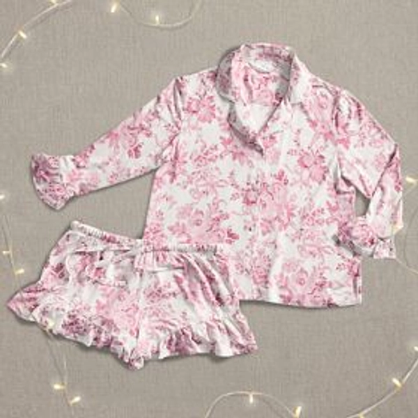 LoveShackFancy Garden Damask Ruffle Short Pajama Set