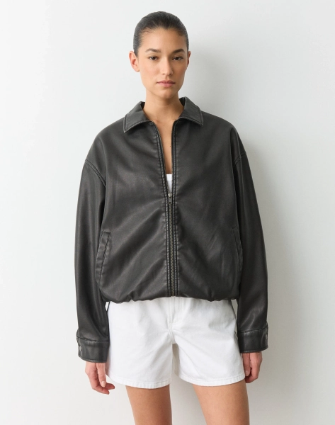 Oversized Faux Leather Jacket- medium