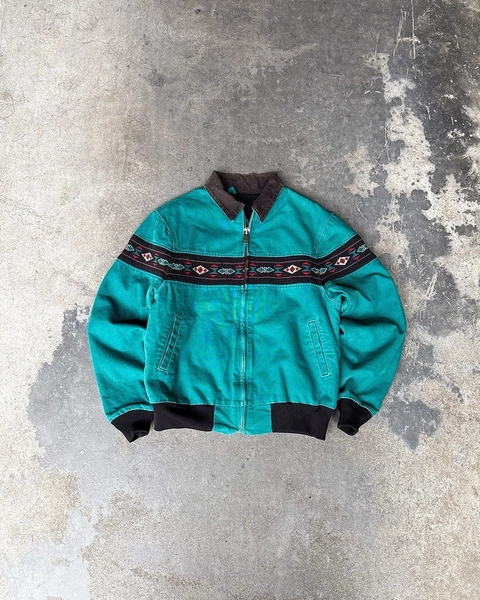 Vintage 1990s Teal CARHARTT Aztec Blanket lined Santa Fe Jacket  (JQ401) Sz L