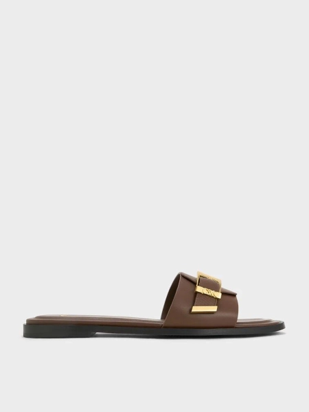 Whitney Leather Buckled Square-Toe Slide Sandals