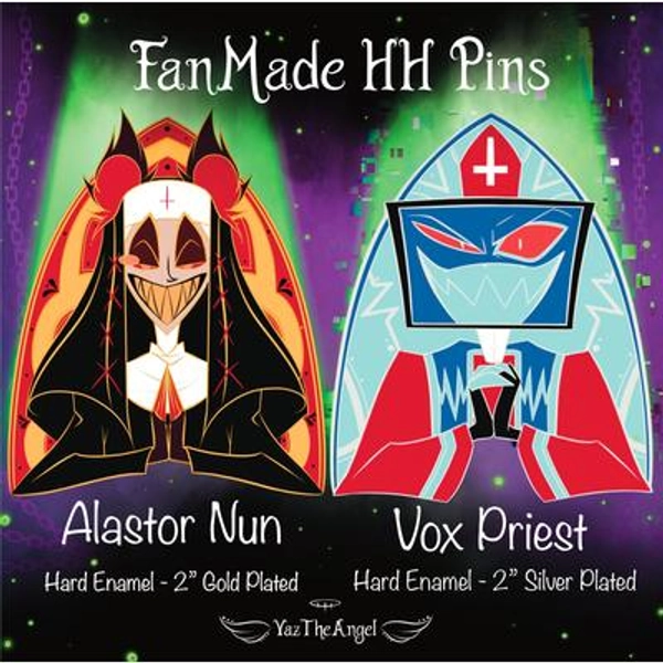 Holy Hellish Hell With Alastor and Vox The Nun and The Priest Fandom Hard Enamel Pin