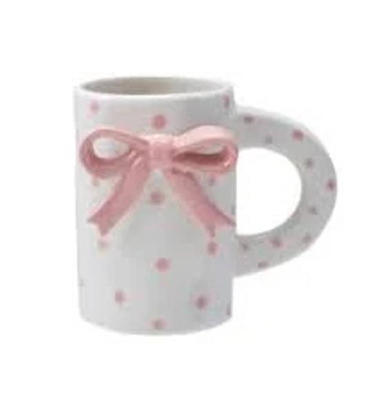 Pink Bow Mug Polka Dots