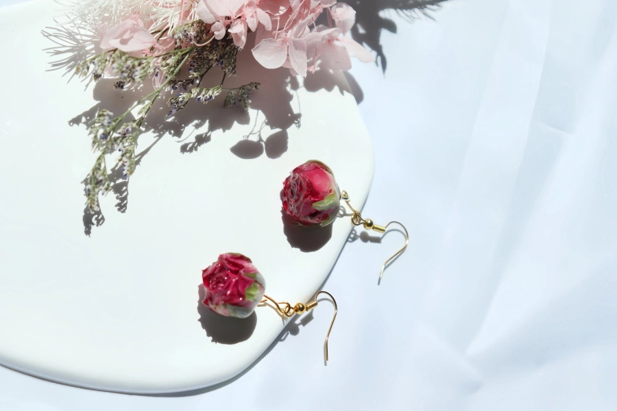 Handmade real rose flower earrings, Dried flower resin real rose flower earrings, Floral resin earrings