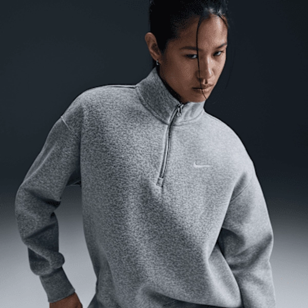 Nike Sportswear Phoenix Fleece Women's Oversized 1/4-Zip Long Sweatshirt - Dark Grey Heather/Sail - Size XS