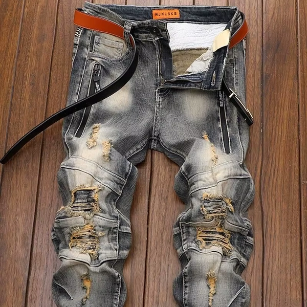 Luxury Men's Classic Jeans Straight Pants Autumn and Winter Retro Ripped Hole Denim Trousers Motorcycle Work Pants for Men - AliExpress 200000343