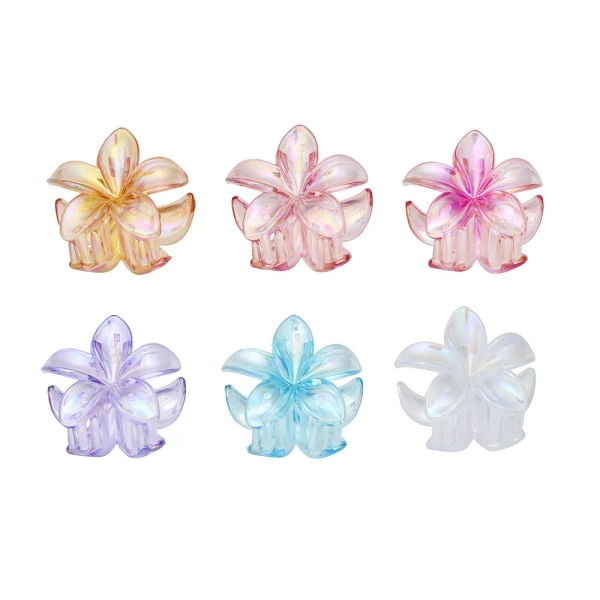 6-Pack Iridescent Flower Claw Clips