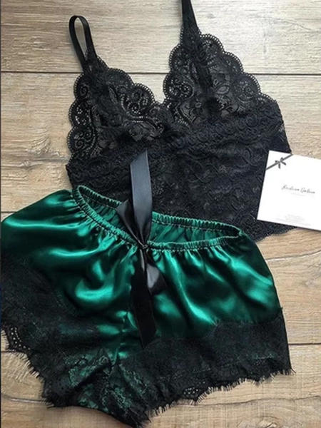 2 Pieces Pajamas Set for Women Sleepwear Sexy Lingerie Lace Silk Crop Tops and Shorts Sets Casual Nightwear Pijamas - AliExpress 200574005