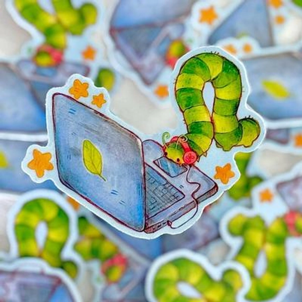 Caterpillar Laptop Sticker | Glossy Vinyl Sticker | Cottagecore Illustration (2" x 2.6")