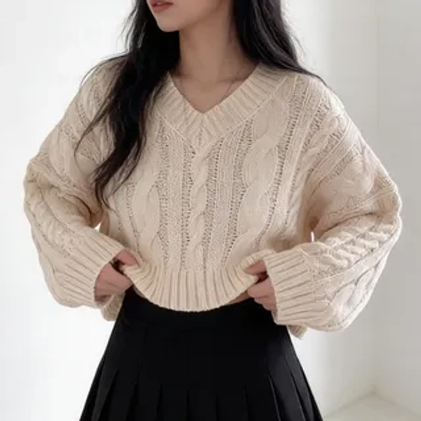 v neck knitted cropped sweater