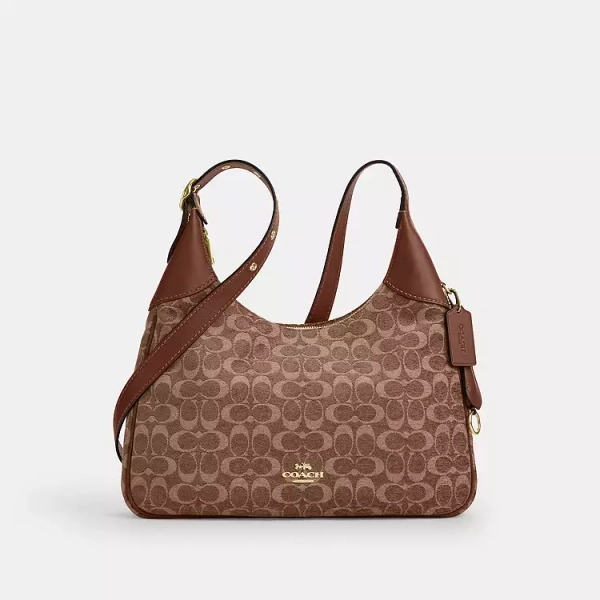 Gold/Light Khaki/Vintage Brown Ella Shoulder Bag In Signature Chenille