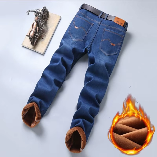 Men New Fashion Winter Warm Jeans Male Fleece Lined Thickened Denim Pants Loose Straight Comfortable Casual Black Blue Trousers - AliExpress 200000343