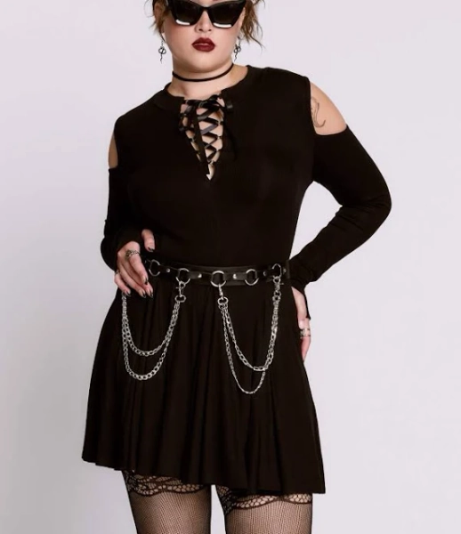 Gothic Lace-Up Cold Shoulder Dress