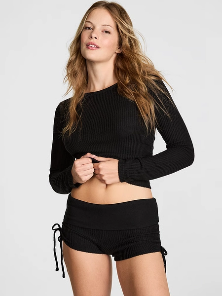 Waﬄe Knit Long-Sleeve Top