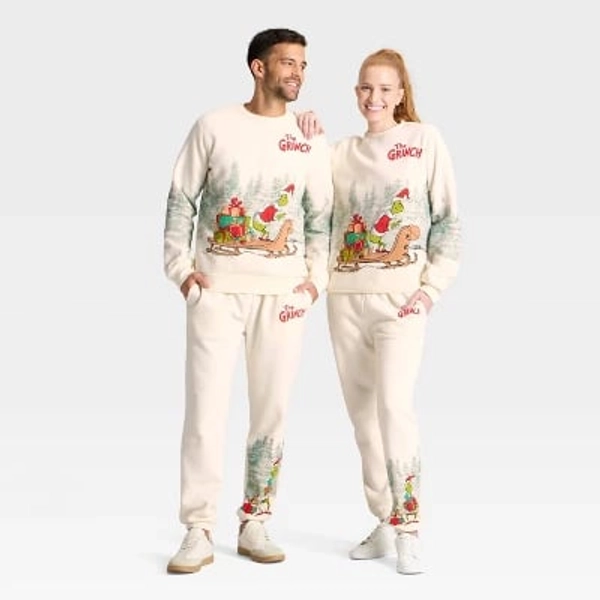 Adult Grinch Sled Graphic Sweatshirt - Cream XXS