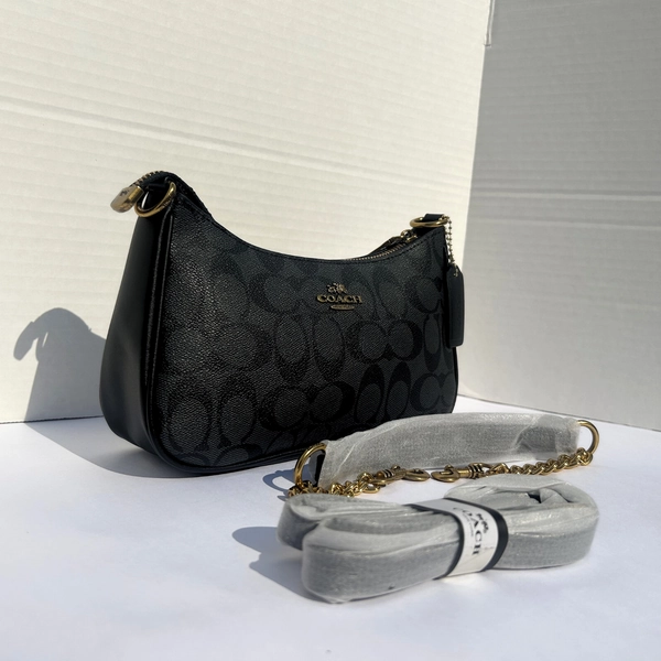 NEW COACH Black Teri Shoulder Bag In signature canvas/Gold/Bl<wbr/>ack CV548
