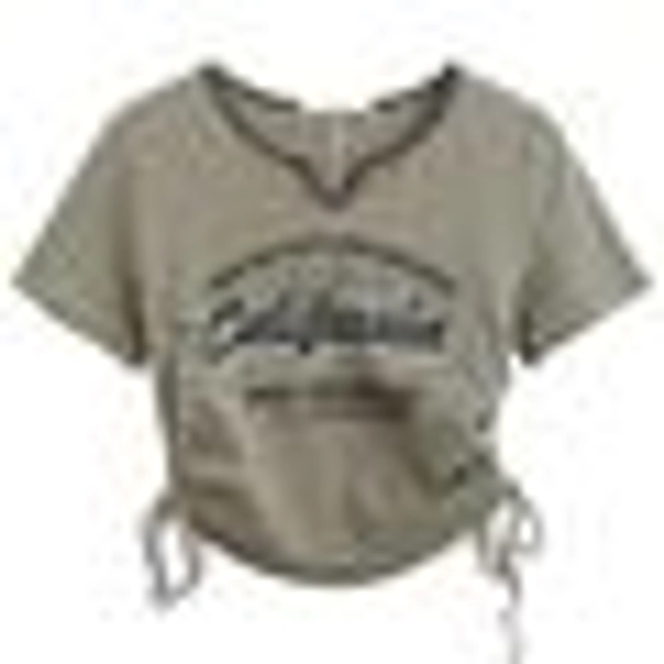 Zingj Y2k T Shirt Women Letter Crop Top Americal Retro Short Sleeve Tees Korean Graphic Slim Summer Tshirts 2000s Clothes Green-L