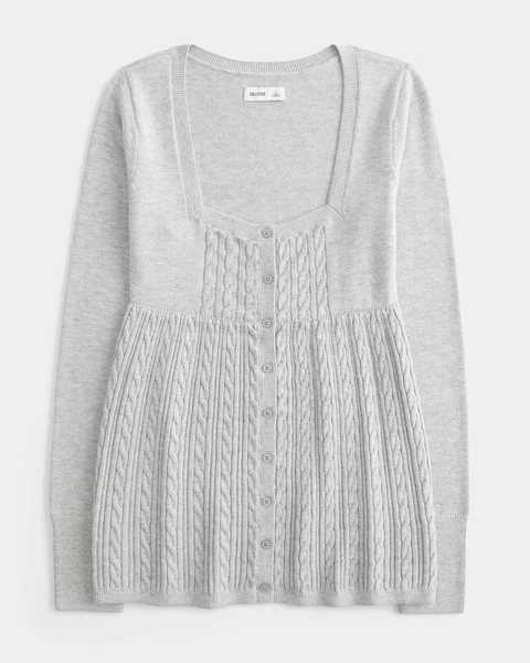 Long-Sleeve Square-Neck Babydoll Sweater