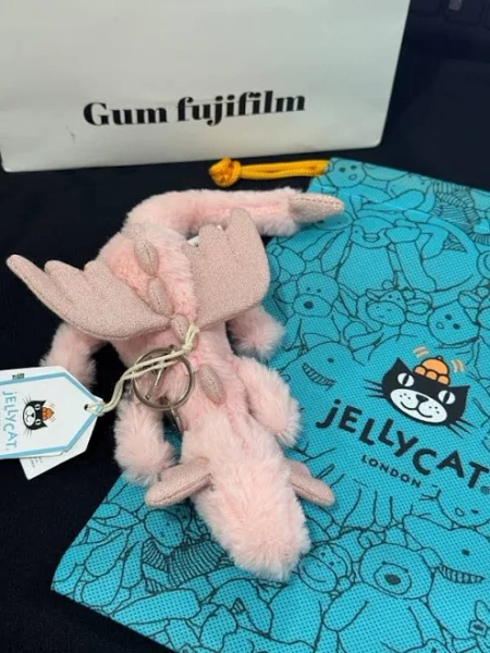 Jellycat Pink Dragon Plush Keychain Bag Charm