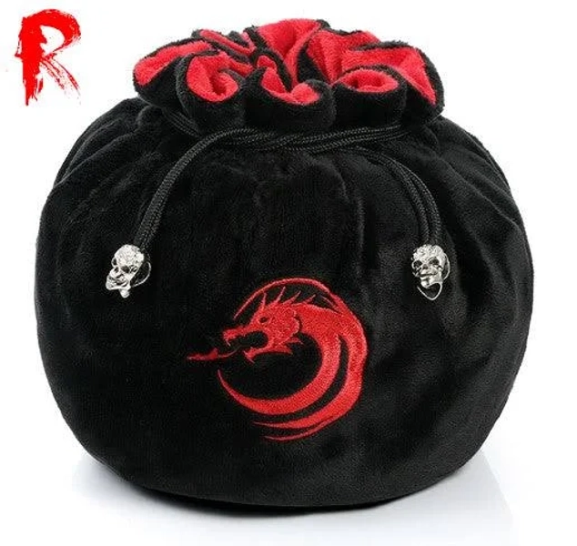 Multipocket Super Soft Dice Bag - Dragon - Black and Red - Ronin Games
