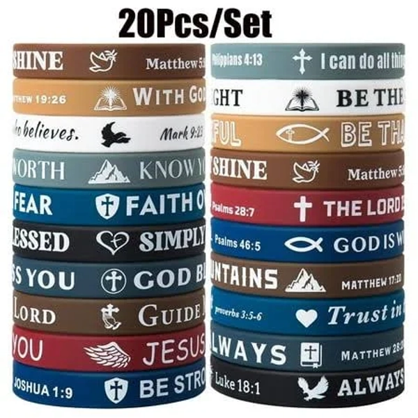 20 Pcs Silicone Bible Verse Bracelets
