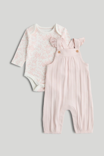 Mothercare Girls Fern Forest Printed Full Sleeve Dungaree and Bodysuit Set - Pink - Mothercare