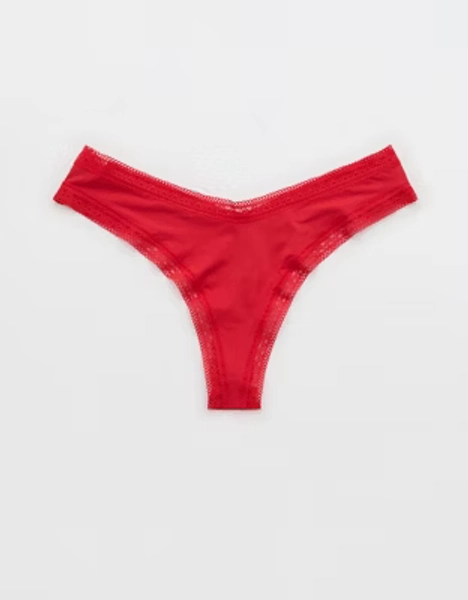 SMOOTHEZ Microfiber Lace Thong Underwear