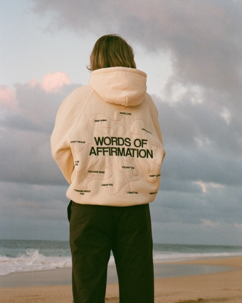 "Words of Affirmation" Oversized Lux Hoodie in Cream - Extra Small