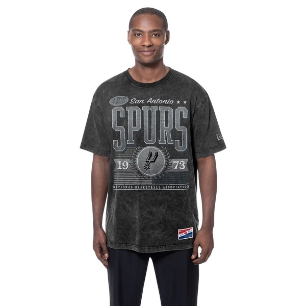 Men's San Antonio Spurs  New Era Black Oversized Throwback Collection Mineral Wash T-Shirt