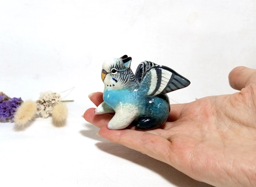 Budgie Griffin figurine Small Gryphon statue TO ORDER Tiny clay animal Cute sculpture Bird Griffin mini figure Baby griffon kawaii gift