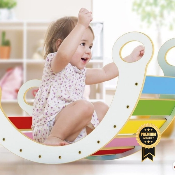 Gangorra Infantil Pikler Equilíbrio Madeira Colorida Brinquedo Criança Varias Funções Suporta 35 kg