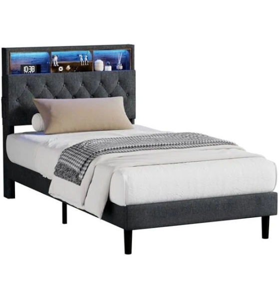Oikiture Bed Frame with LED Storage Bedhead King Size NOVI