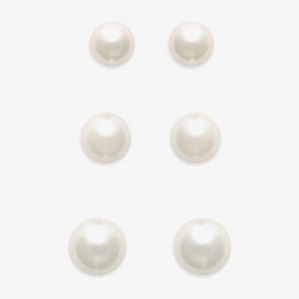 Mixit Womens White Glass Simulated Pearl Hypoallergenic 3 Pair Earring Set