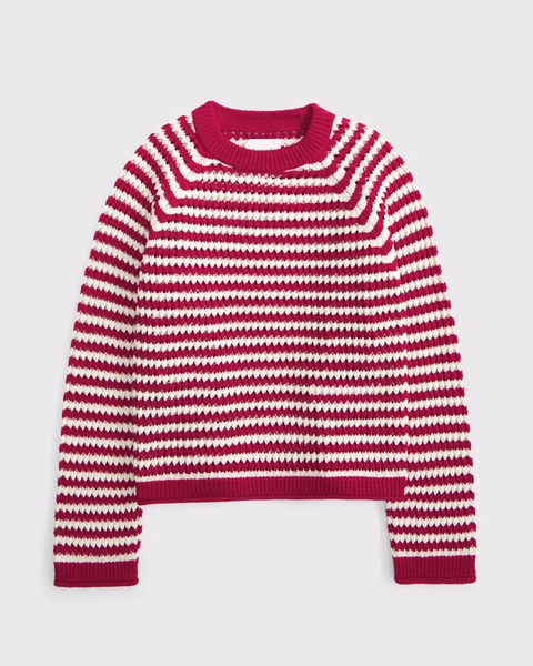 100% Cotton A&F Madeline Crochet-Style Crew Sweater