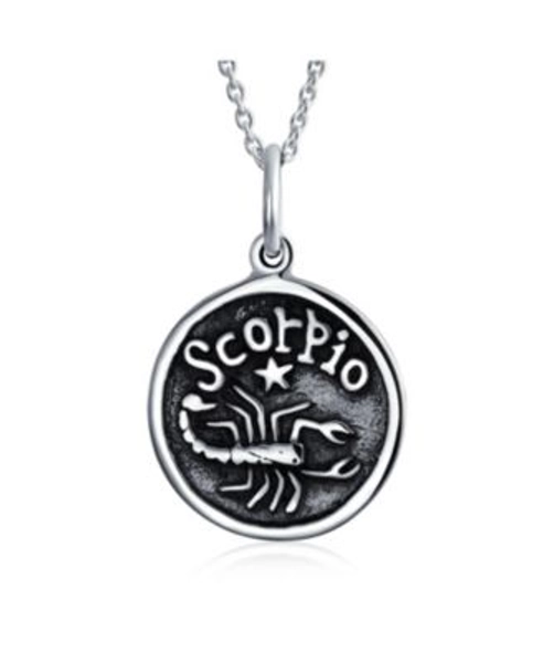 Scorpio Zodiac Sign Astrology Horoscope Round Medallion Pendant Necklace Antiqued Sterling