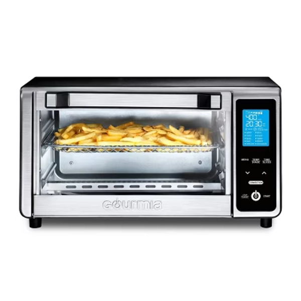 Gourmia Digital 4-Slice Toaster Oven Air Fryer with 11 Cooking Functions Stainless Steel Gray: 1000W, Dishwasher-Safe Parts