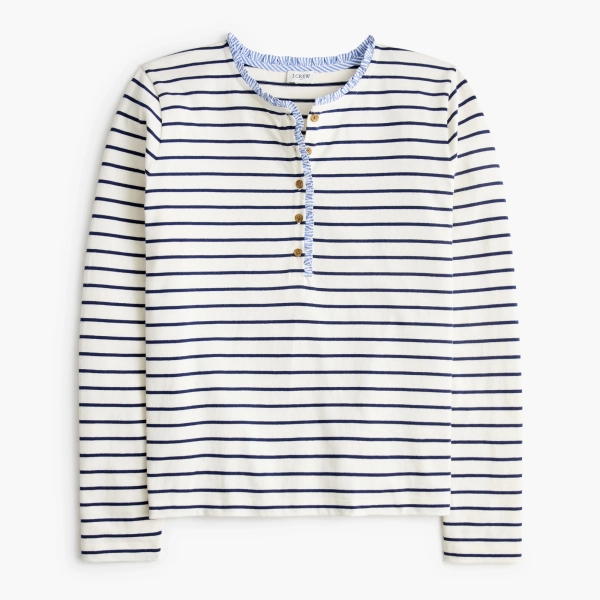 Striped ruffle-collar henley
