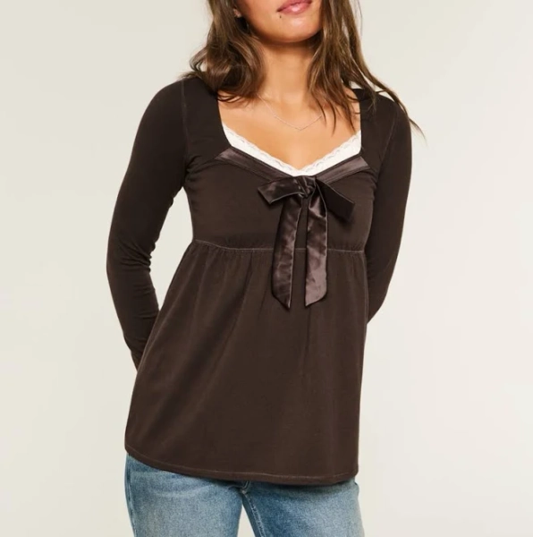 Hollister Women's Holiday Vault Release Easy Satin Tie-Front Babydoll Top