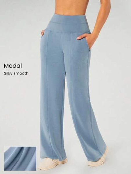 GLOWMODE Modal Silk Touch Wide Leg High Waist Lounge Pants