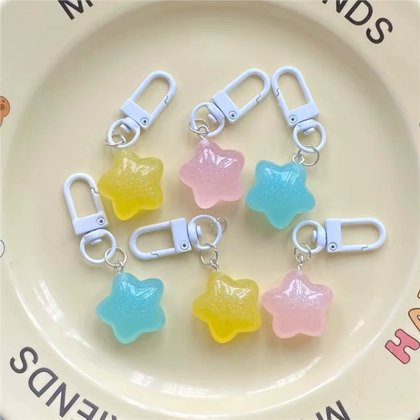 Jelly Luminous Thin Flash Fat Star Keychain Ins Pink Girl Sweet Pendant Couple Girlfriend Gift Accessories