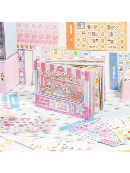 72Pcs/Book Sticker Book, Good Mood Maker Series, Exquisite Ins Style Cute Little Animal Dessert Food Theme Material, Sticker And Note Paper Combination, Scrapbook Supplies, Decorative Notebook Photo Frame Mobile Phone Case Water Cup Garbage Magazine Stationery Box DIY Personalized Collage Back To School