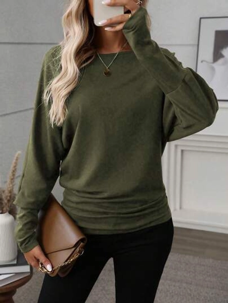 SHEIN LUNE Women Solid Color Long Sleeve Minimalist Casual Top, Everyday Wear Fall Cloth For Women