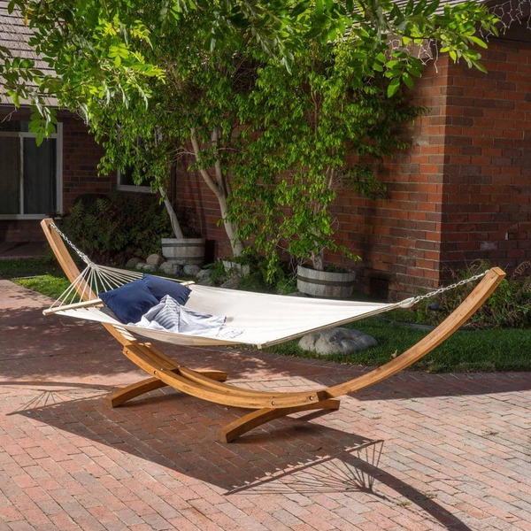 Noble House Richardson 13 ft. Fabric Outdoor Patio Hammock Bed in Cream 10307 - The Home Depot