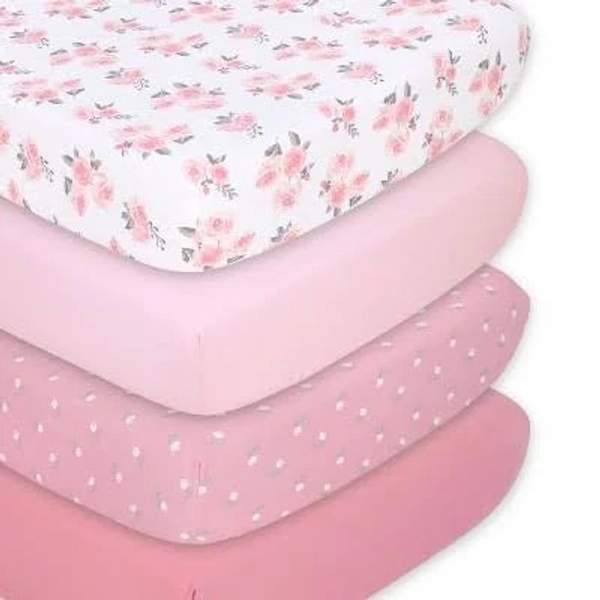 The Peanutshell Pink Roses Floral Fitted Crib Sheet Set