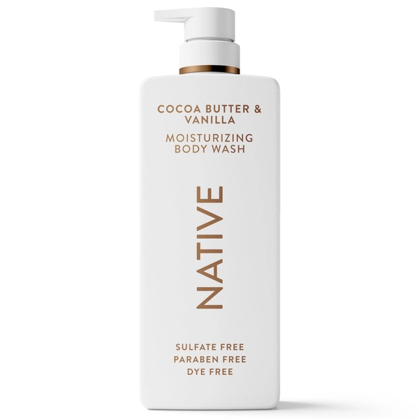 Native Moisturizing Body Wash, Cocoa Butter & Vanilla, Sulfate Free, 24hr Moisturization with Shea Butter, for Women & Men for Dry Skin, 22 fl oz