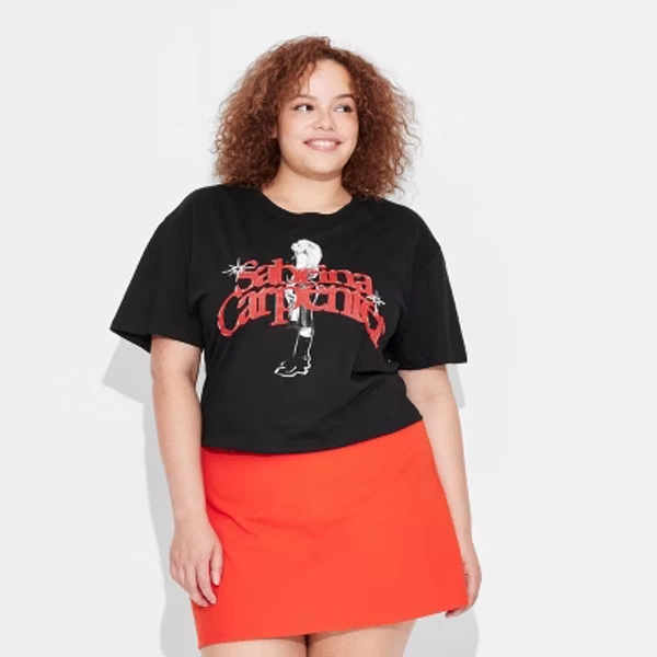Women's Sabrina Carpenter Short Sleeve Graphic T-Shirt - Black 3X: Merch Traffic, Cotton, Crew Neck, Pullover, Woven Fabric
