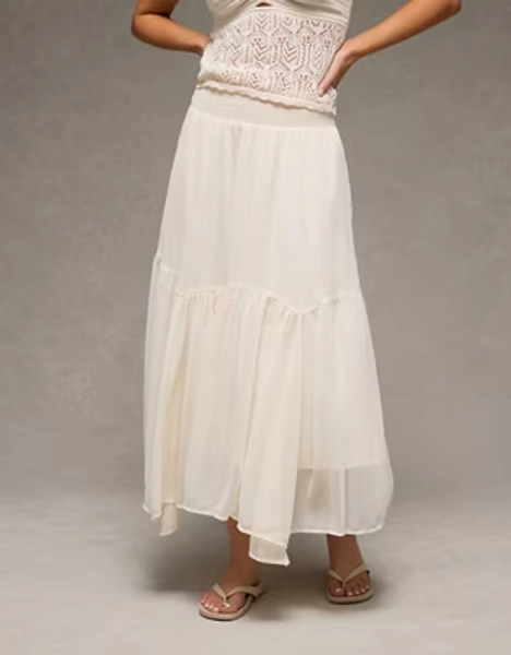 AE Smocked Handkerchief Hem Maxi Skirt