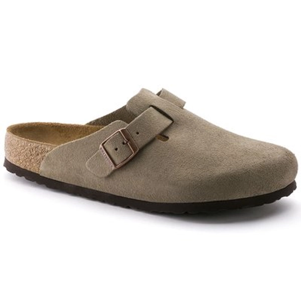BIRKENSTOCK Boston Soft Footbed Suede Leather Taupe Clogs