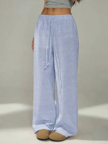 Blue and White Striped Pants